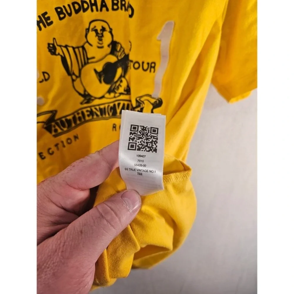 True Religion Brand Jeans Buddha Tour Graphic‎ Yellow Mens T-Shirt #1639